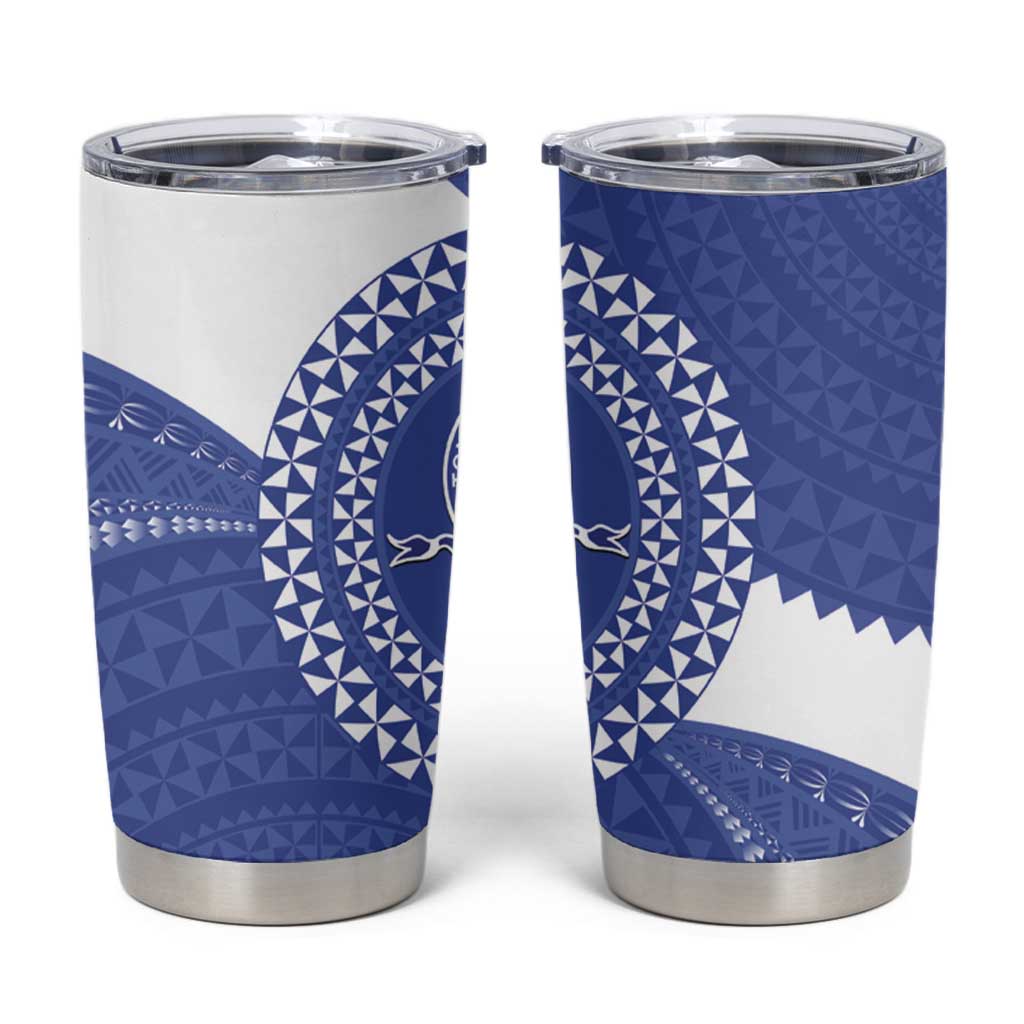 Queen Salote College 100th Anniversary Tumbler Cup Est 1926 Kolisi Fefine Tongan Ngatu Pattern LT14 Blue - Polynesian Pride
