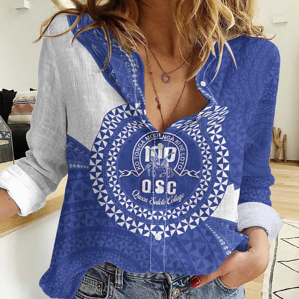 Queen Salote College 100th Anniversary Personalized Women Casual Shirt Est 1926 Kolisi Fefine Tongan Ngatu Pattern LT14 Female Blue - Polynesian Pride