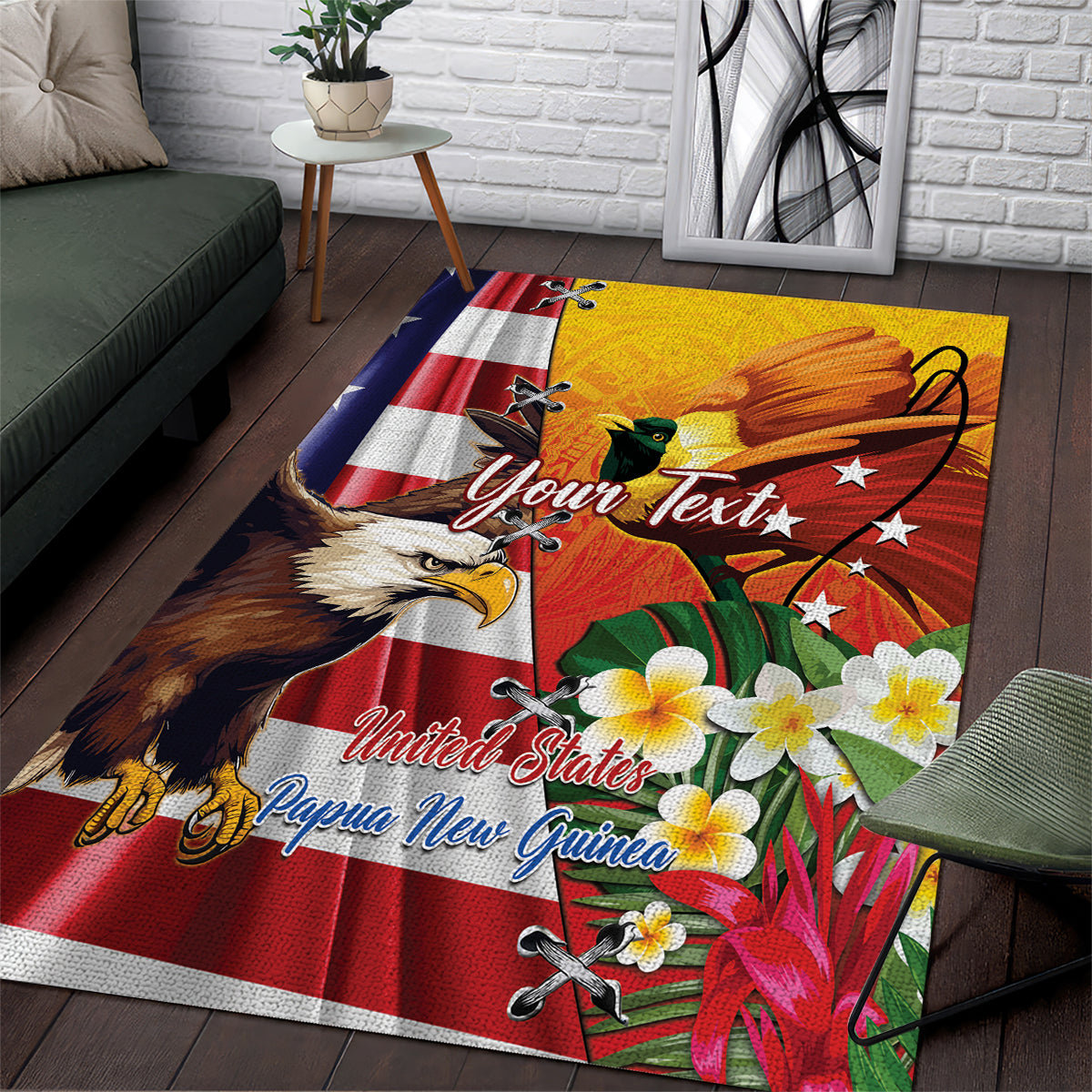 Personalised United States And Papua New Guinea Area Rug USA Eagle With PNG Bird Of Paradise LT14 Red - Polynesian Pride