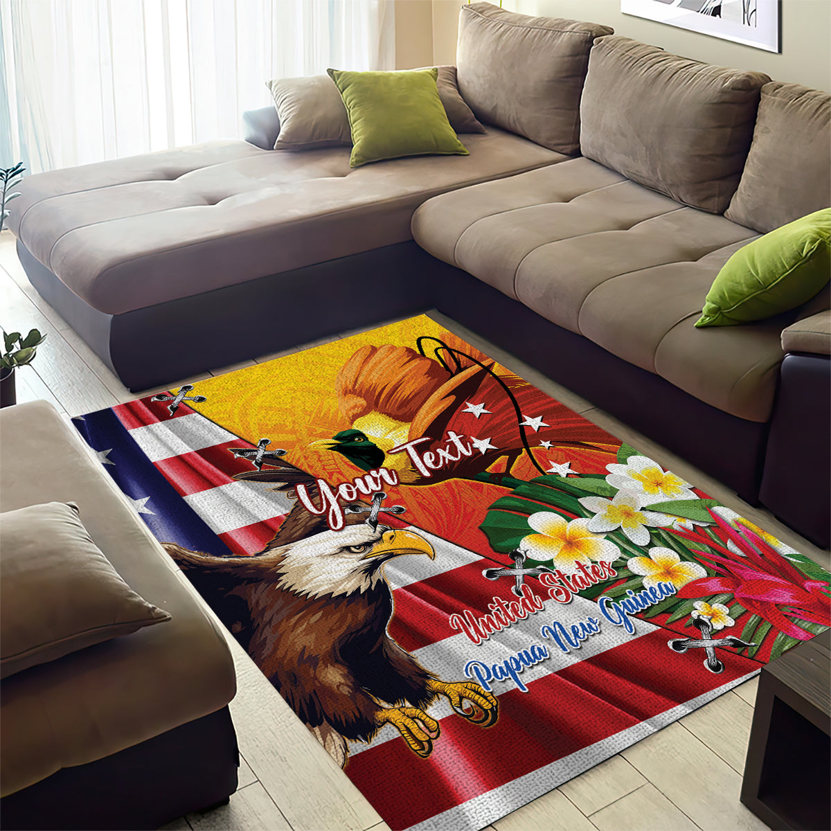 Personalised United States And Papua New Guinea Area Rug USA Eagle With PNG Bird Of Paradise LT14 - Polynesian Pride