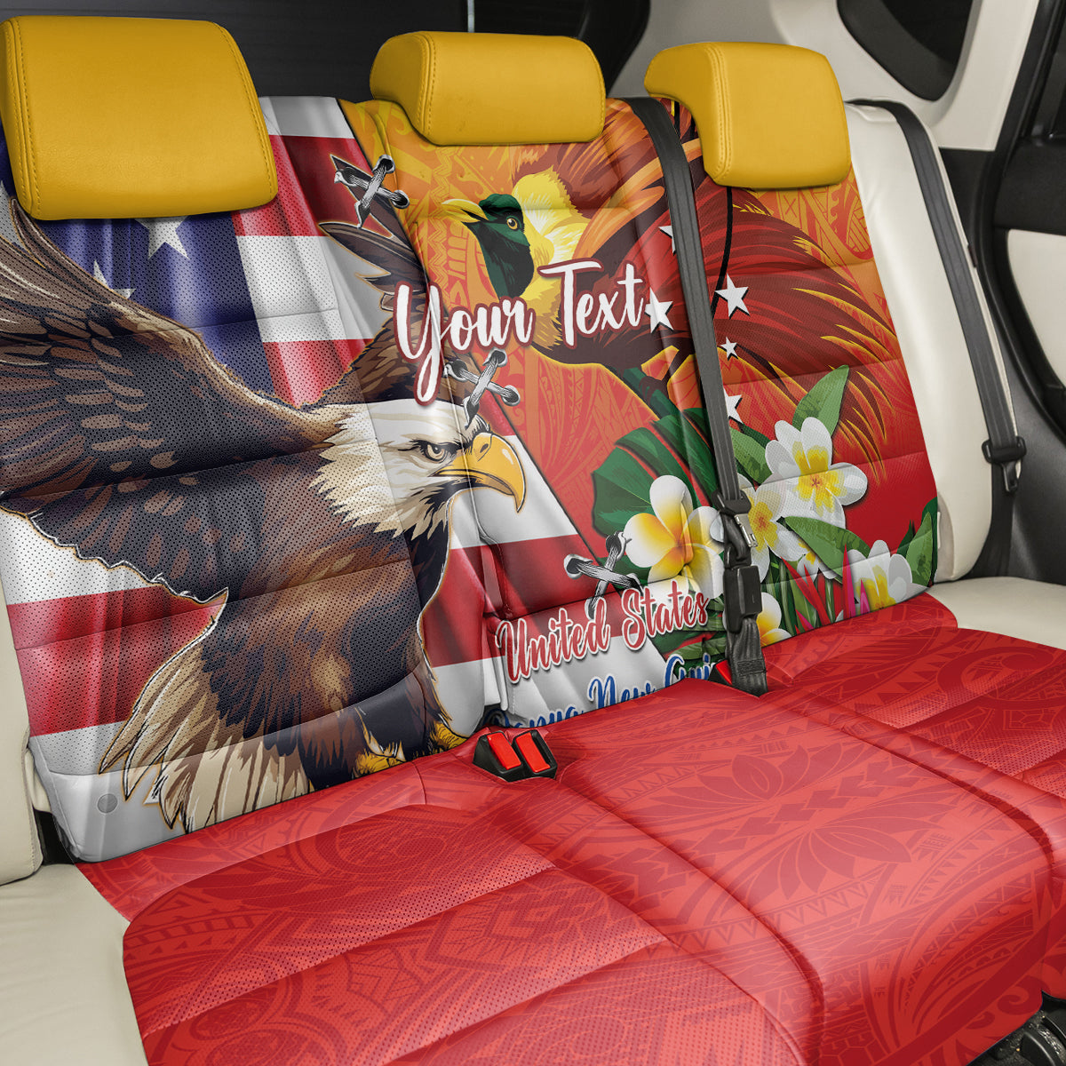 Personalised United States And Papua New Guinea Back Car Seat Cover USA Eagle With PNG Bird Of Paradise LT14 - Polynesian Pride