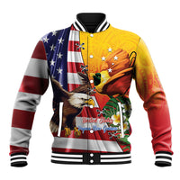 Personalised United States And Papua New Guinea Baseball Jacket USA Eagle With PNG Bird Of Paradise LT14 Unisex Red - Polynesian Pride