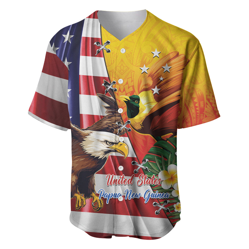 Personalised United States And Papua New Guinea Baseball Jersey USA Eagle With PNG Bird Of Paradise LT14 Red - Polynesian Pride