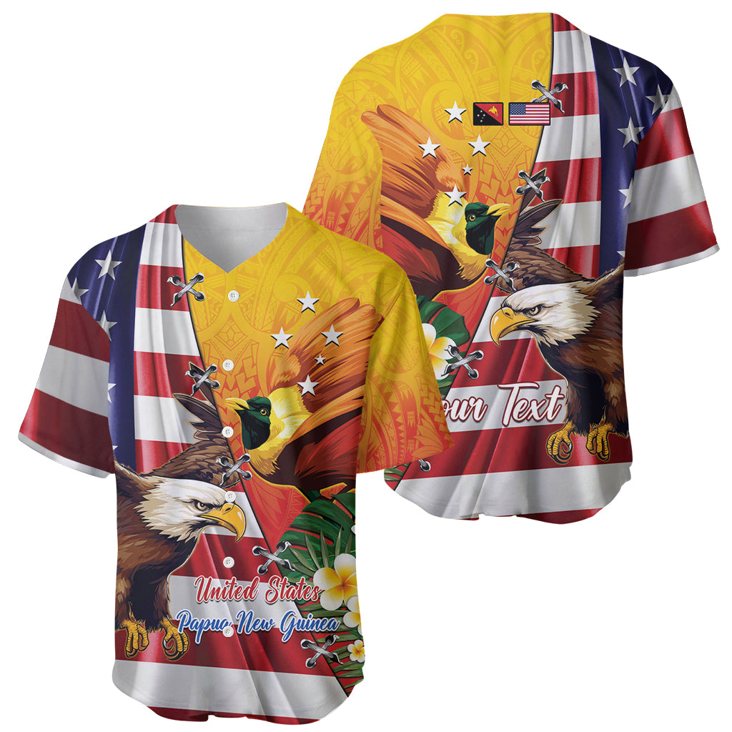 Personalised United States And Papua New Guinea Baseball Jersey USA Eagle With PNG Bird Of Paradise LT14 - Polynesian Pride