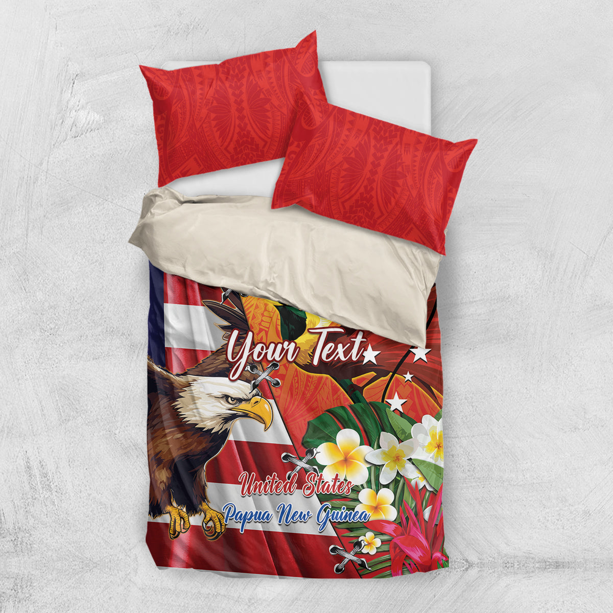 Personalised United States And Papua New Guinea Bedding Set USA Eagle With PNG Bird Of Paradise LT14 US Twin 172cm x 218cm Red - Polynesian Pride