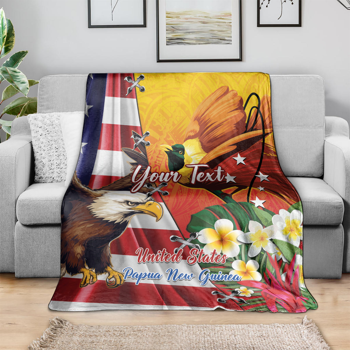 Personalised United States And Papua New Guinea Blanket USA Eagle With PNG Bird Of Paradise LT14 - Polynesian Pride