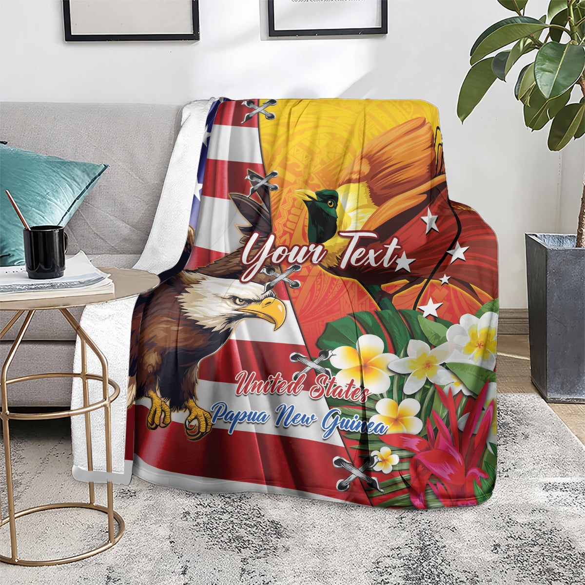 Personalised United States And Papua New Guinea Blanket USA Eagle With PNG Bird Of Paradise LT14 - Polynesian Pride
