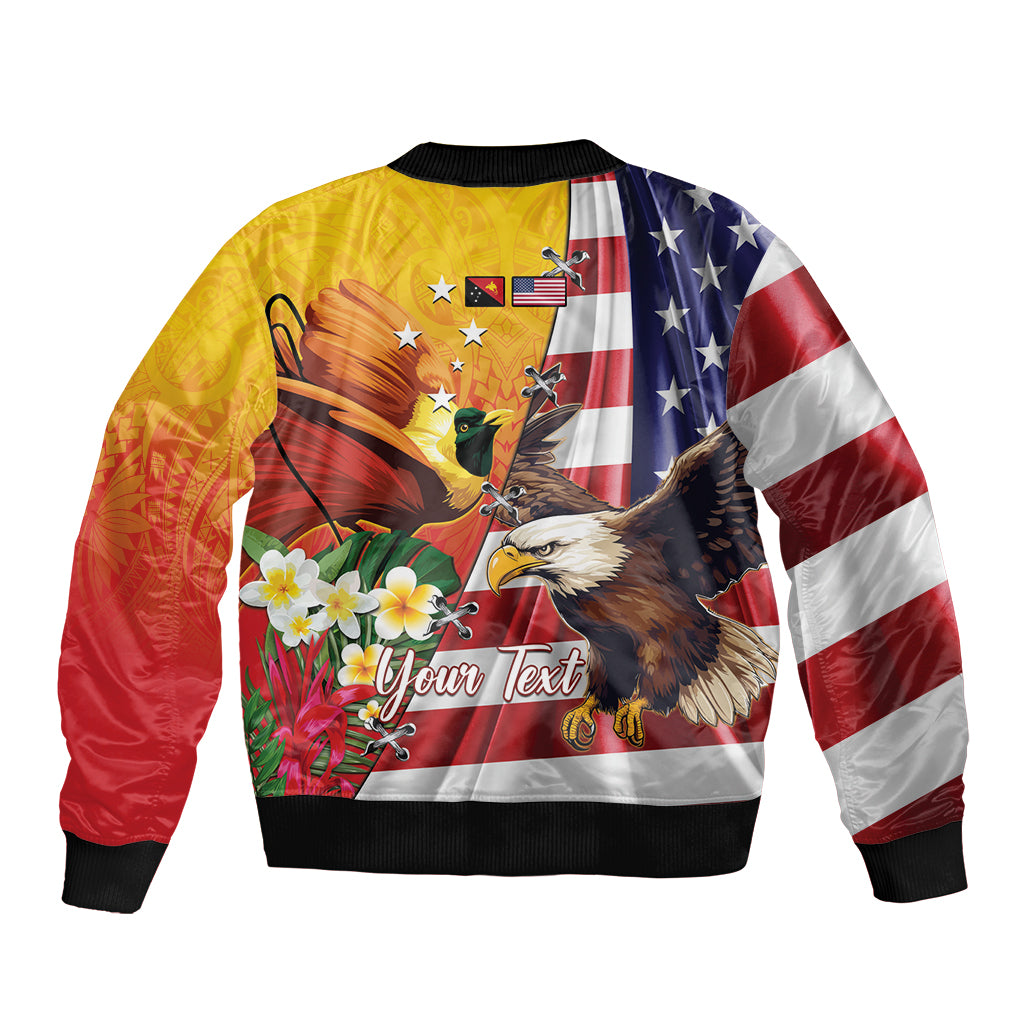 Personalised United States And Papua New Guinea Bomber Jacket USA Eagle With PNG Bird Of Paradise LT14 - Polynesian Pride
