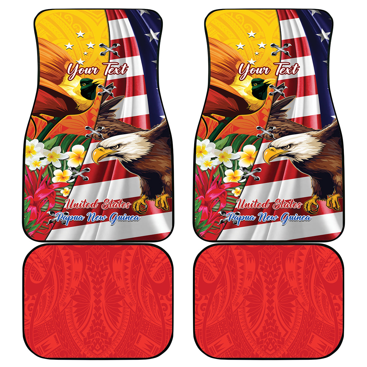 Personalised United States And Papua New Guinea Car Mats USA Eagle With PNG Bird Of Paradise LT14 - Polynesian Pride