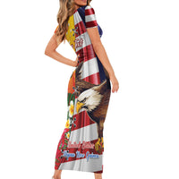 Personalised United States And Papua New Guinea Family Matching Short Sleeve Bodycon Dress and Hawaiian Shirt USA Eagle With PNG Bird Of Paradise LT14 - Polynesian Pride