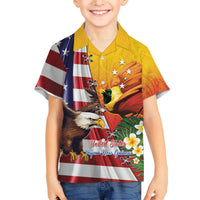 Personalised United States And Papua New Guinea Family Matching Short Sleeve Bodycon Dress and Hawaiian Shirt USA Eagle With PNG Bird Of Paradise LT14 Son's Shirt Red - Polynesian Pride