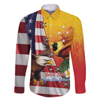 Personalised United States And Papua New Guinea Family Matching Summer Maxi Dress and Hawaiian Shirt USA Eagle With PNG Bird Of Paradise LT14 Dad's Shirt - Long Sleeve Red - Polynesian Pride