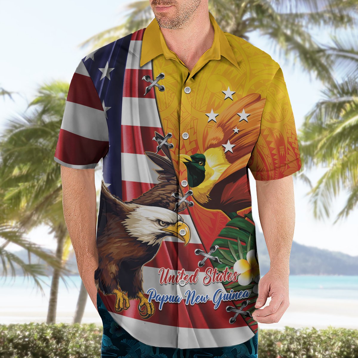 Personalised United States And Papua New Guinea Hawaiian Shirt USA Eagle With PNG Bird Of Paradise LT14 - Polynesian Pride