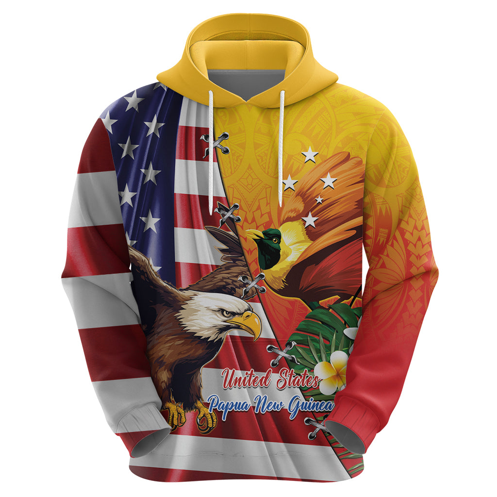 Personalised United States And Papua New Guinea Hoodie USA Eagle With PNG Bird Of Paradise LT14 - Polynesian Pride