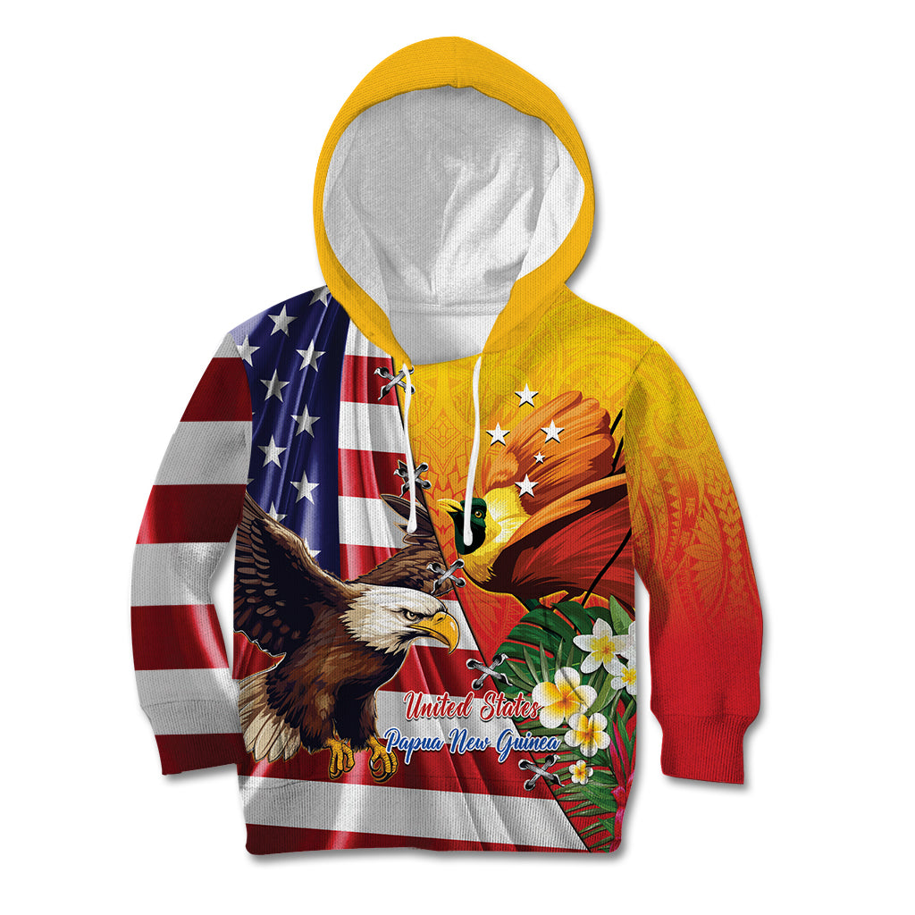 Personalised United States And Papua New Guinea Kid Hoodie USA Eagle With PNG Bird Of Paradise LT14 Hoodie Red - Polynesian Pride