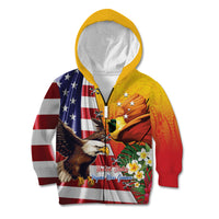 Personalised United States And Papua New Guinea Kid Hoodie USA Eagle With PNG Bird Of Paradise LT14 Zip Hoodie Red - Polynesian Pride