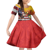 Personalised United States And Papua New Guinea Kid Short Sleeve Dress USA Eagle With PNG Bird Of Paradise LT14 KID Red - Polynesian Pride