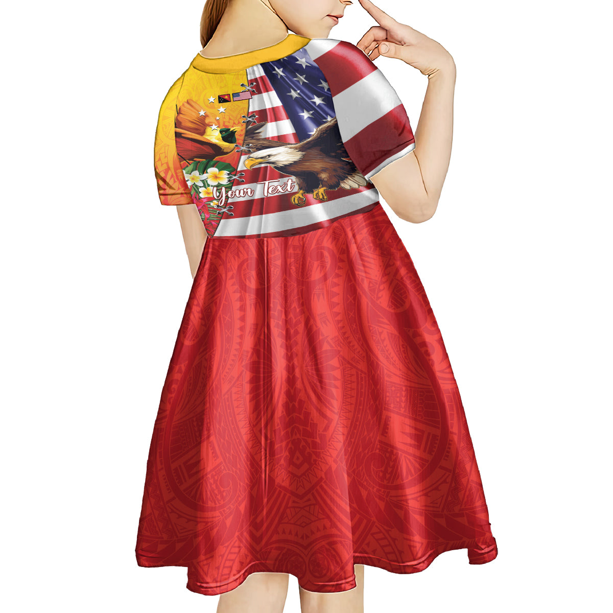 Personalised United States And Papua New Guinea Kid Short Sleeve Dress USA Eagle With PNG Bird Of Paradise LT14 - Polynesian Pride