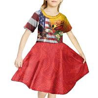 Personalised United States And Papua New Guinea Kid Short Sleeve Dress USA Eagle With PNG Bird Of Paradise LT14 - Polynesian Pride