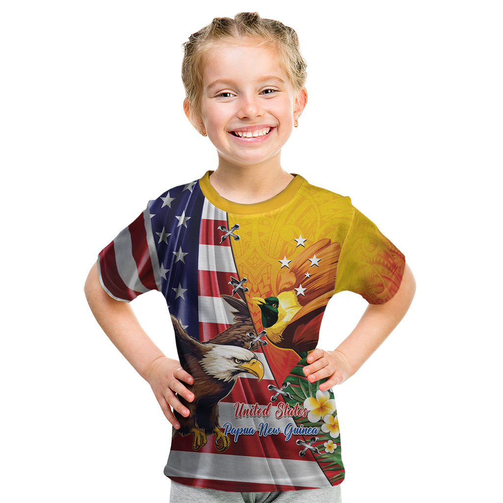 Personalised United States And Papua New Guinea Kid T Shirt USA Eagle With PNG Bird Of Paradise LT14 Red - Polynesian Pride