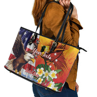Personalised United States And Papua New Guinea Leather Tote Bag USA Eagle With PNG Bird Of Paradise LT14 - Polynesian Pride