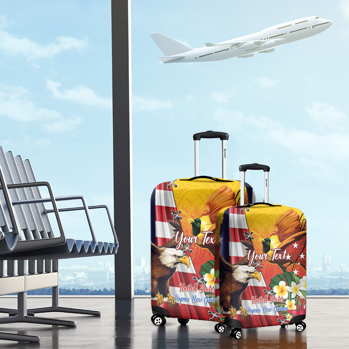 Personalised United States And Papua New Guinea Luggage Cover USA Eagle With PNG Bird Of Paradise LT14 - Polynesian Pride