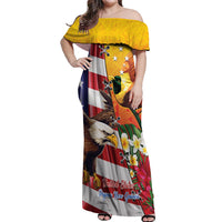 Personalised United States And Papua New Guinea Off Shoulder Maxi Dress USA Eagle With PNG Bird Of Paradise LT14 Women Red - Polynesian Pride