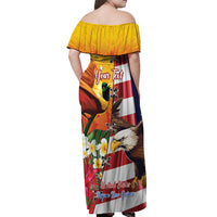 Personalised United States And Papua New Guinea Off Shoulder Maxi Dress USA Eagle With PNG Bird Of Paradise LT14 - Polynesian Pride