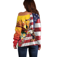 Personalised United States And Papua New Guinea Off Shoulder Sweater USA Eagle With PNG Bird Of Paradise LT14 - Polynesian Pride