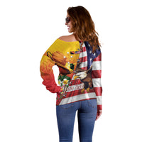Personalised United States And Papua New Guinea Off Shoulder Sweater USA Eagle With PNG Bird Of Paradise LT14 - Polynesian Pride