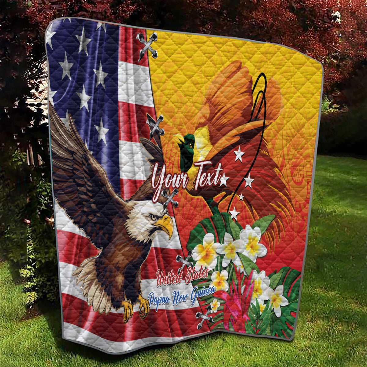 Personalised United States And Papua New Guinea Quilt USA Eagle With PNG Bird Of Paradise LT14 - Polynesian Pride