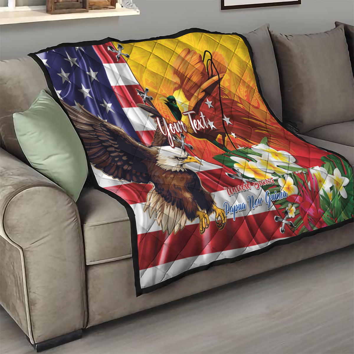 Personalised United States And Papua New Guinea Quilt USA Eagle With PNG Bird Of Paradise LT14 - Polynesian Pride