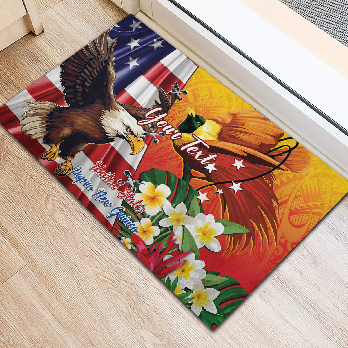 Personalised United States And Papua New Guinea Rubber Doormat USA Eagle With PNG Bird Of Paradise LT14 - Polynesian Pride