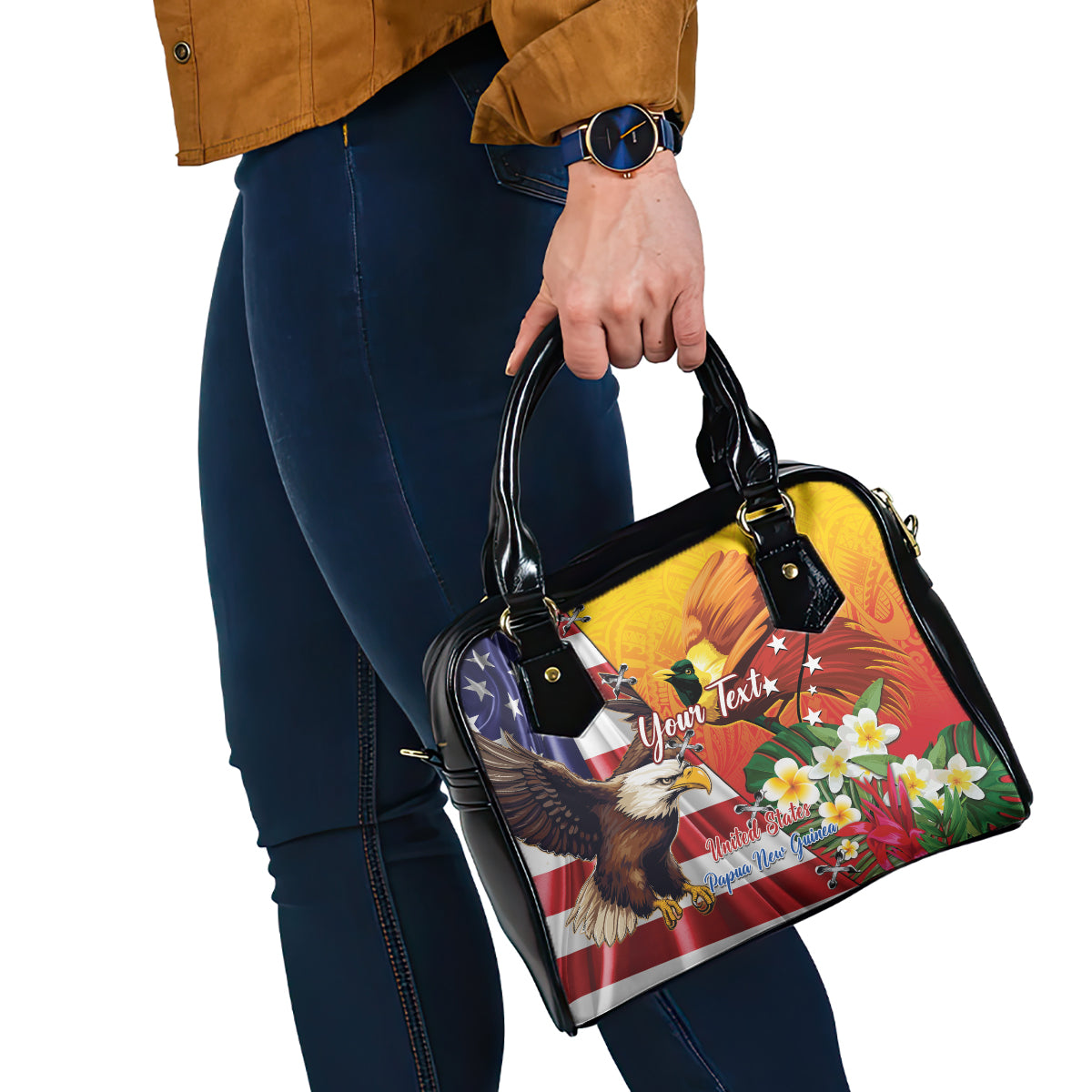 Personalised United States And Papua New Guinea Shoulder Handbag USA Eagle With PNG Bird Of Paradise LT14 - Polynesian Pride