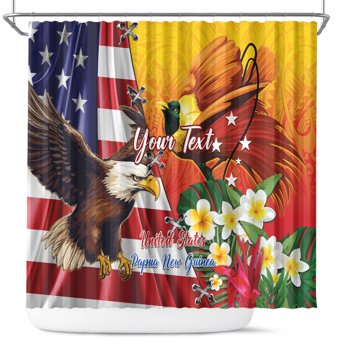 Personalised United States And Papua New Guinea Shower Curtain USA Eagle With PNG Bird Of Paradise LT14 Red - Polynesian Pride