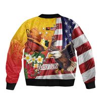 Personalised United States And Papua New Guinea Sleeve Zip Bomber Jacket USA Eagle With PNG Bird Of Paradise LT14 - Polynesian Pride