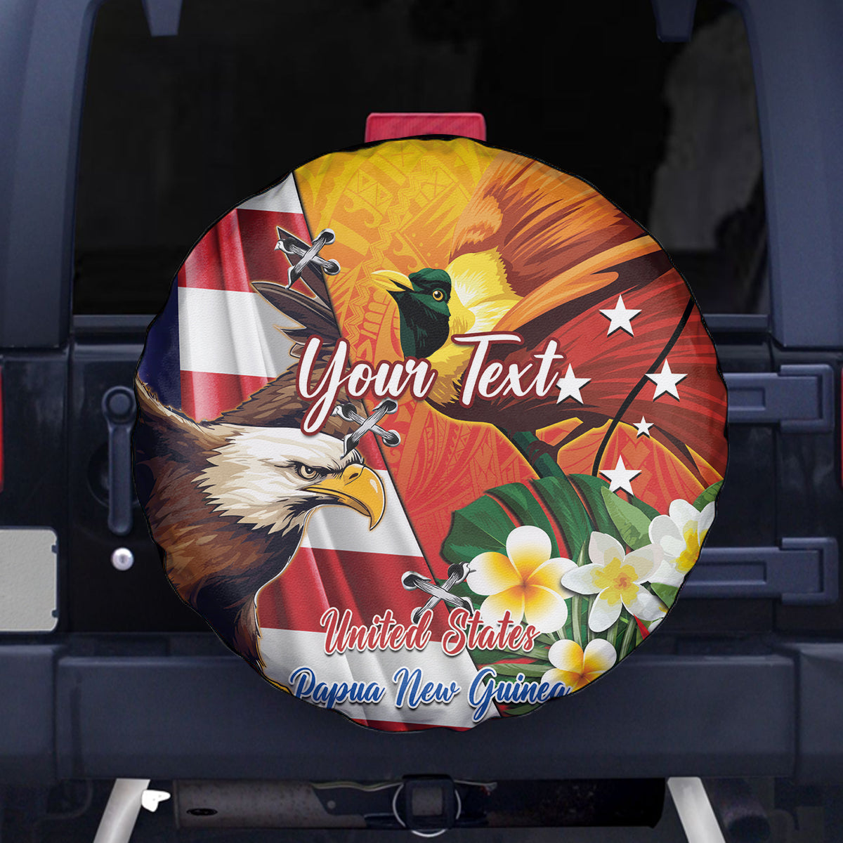 Personalised United States And Papua New Guinea Spare Tire Cover USA Eagle With PNG Bird Of Paradise LT14 - Polynesian Pride