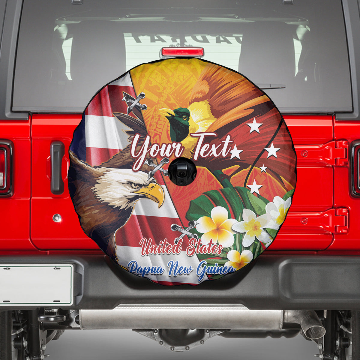 Personalised United States And Papua New Guinea Spare Tire Cover USA Eagle With PNG Bird Of Paradise LT14 - Polynesian Pride
