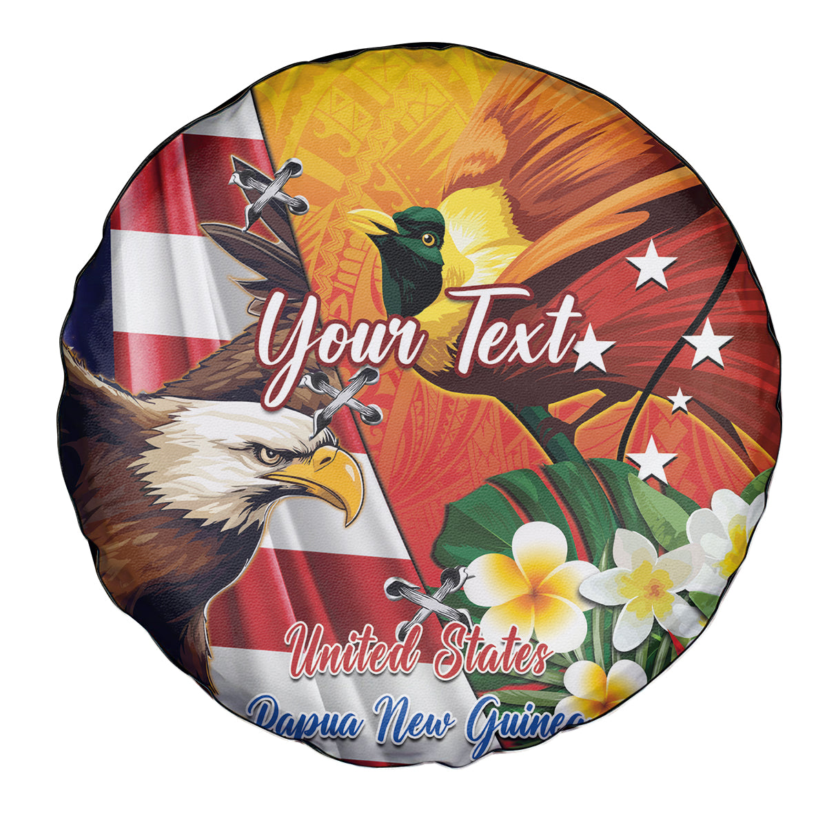 Personalised United States And Papua New Guinea Spare Tire Cover USA Eagle With PNG Bird Of Paradise LT14 - Polynesian Pride