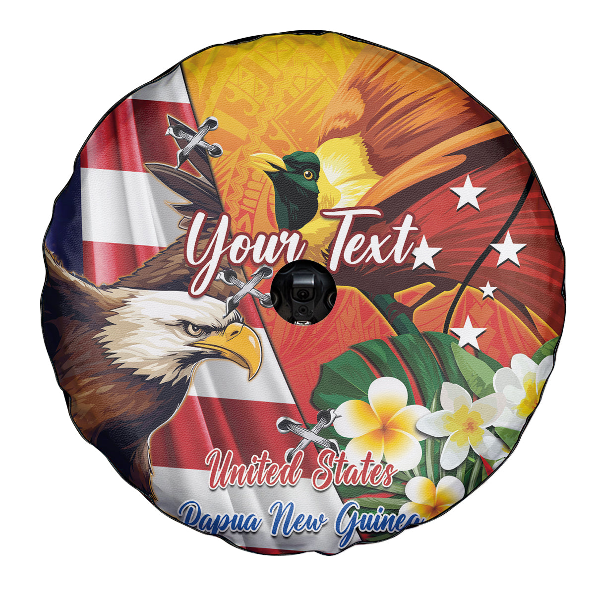 Personalised United States And Papua New Guinea Spare Tire Cover USA Eagle With PNG Bird Of Paradise LT14 - Polynesian Pride