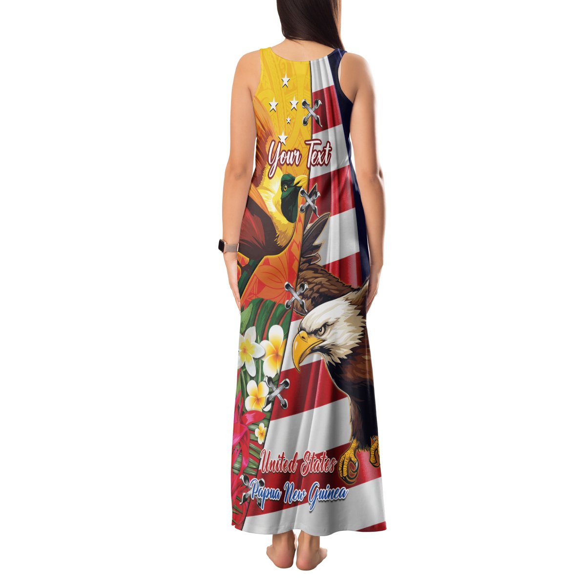 Personalised United States And Papua New Guinea Tank Maxi Dress USA Eagle With PNG Bird Of Paradise LT14 - Polynesian Pride