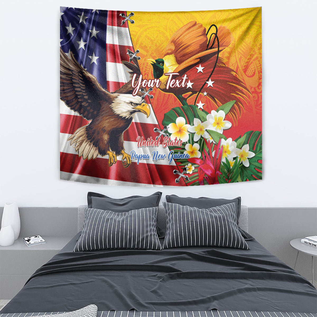 Personalised United States And Papua New Guinea Tapestry USA Eagle With PNG Bird Of Paradise LT14 - Polynesian Pride