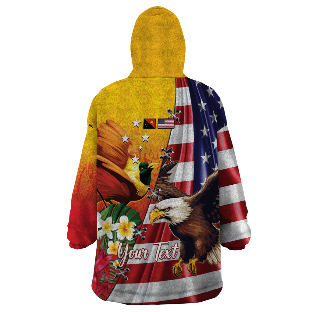 Personalised United States And Papua New Guinea Wearable Blanket Hoodie USA Eagle With PNG Bird Of Paradise LT14 - Polynesian Pride