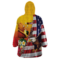 Personalised United States And Papua New Guinea Wearable Blanket Hoodie USA Eagle With PNG Bird Of Paradise LT14 - Polynesian Pride
