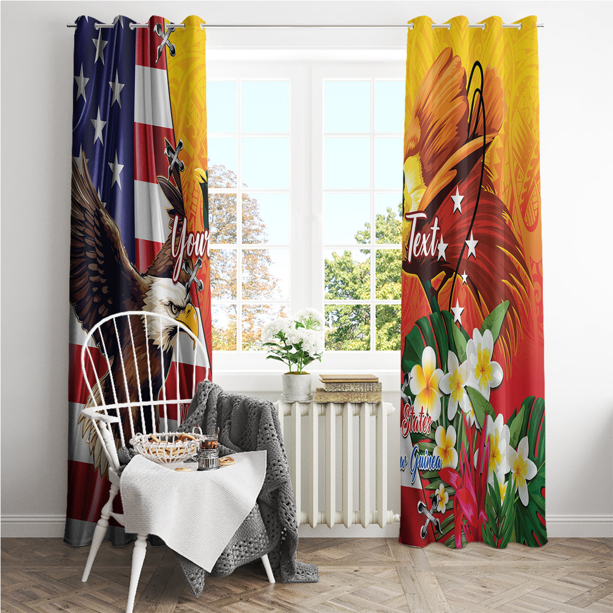 Personalised United States And Papua New Guinea Window Curtain USA Eagle With PNG Bird Of Paradise LT14 - Polynesian Pride