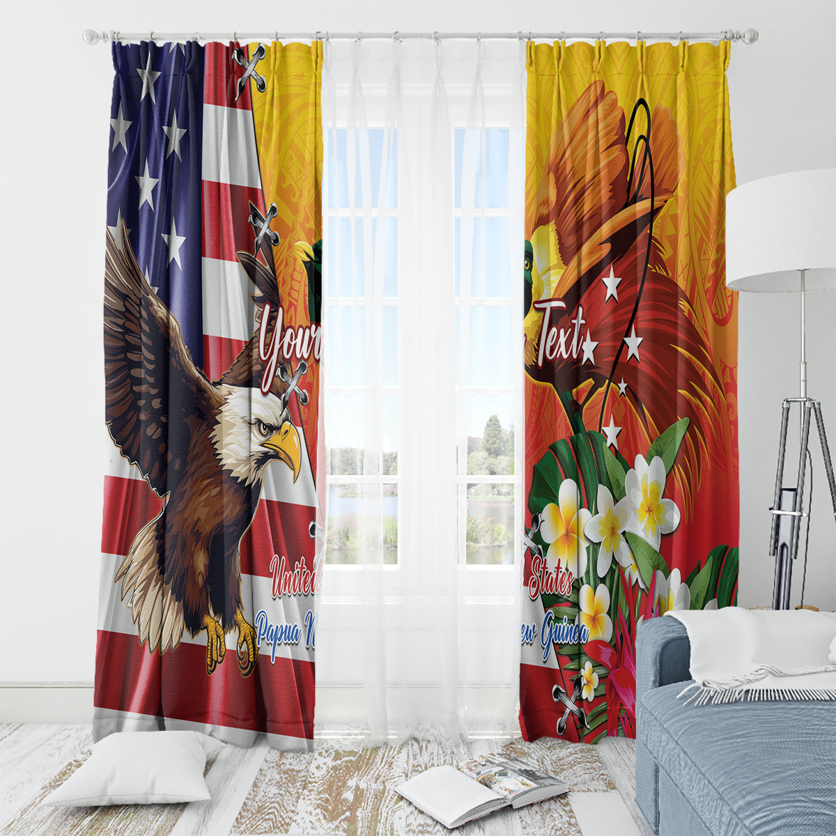 Personalised United States And Papua New Guinea Window Curtain USA Eagle With PNG Bird Of Paradise LT14 - Polynesian Pride
