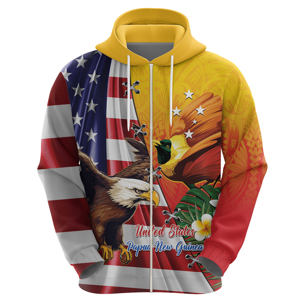 Personalised United States And Papua New Guinea Zip Hoodie USA Eagle With PNG Bird Of Paradise LT14 - Polynesian Pride
