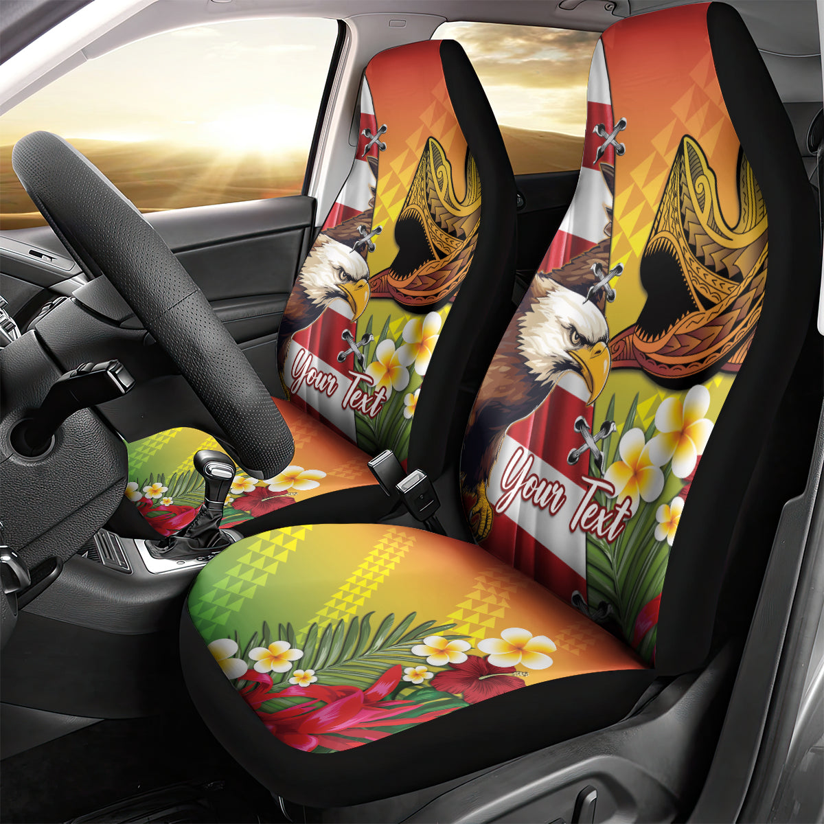 Personalised United States And Hawaii Car Seat Cover USA Eagle With Hawaiian Shark Tattoo LT14 - Polynesian Pride