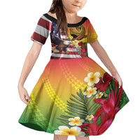 Personalised United States And Hawaii Family Matching Mermaid Dress and Hawaiian Shirt USA Eagle With Hawaiian Shark Tattoo LT14 Daughter's Dress Red - Polynesian Pride