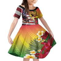 Personalised United States And Hawaii Family Matching Off Shoulder Maxi Dress and Hawaiian Shirt USA Eagle With Hawaiian Shark Tattoo LT14 Daughter's Dress Red - Polynesian Pride